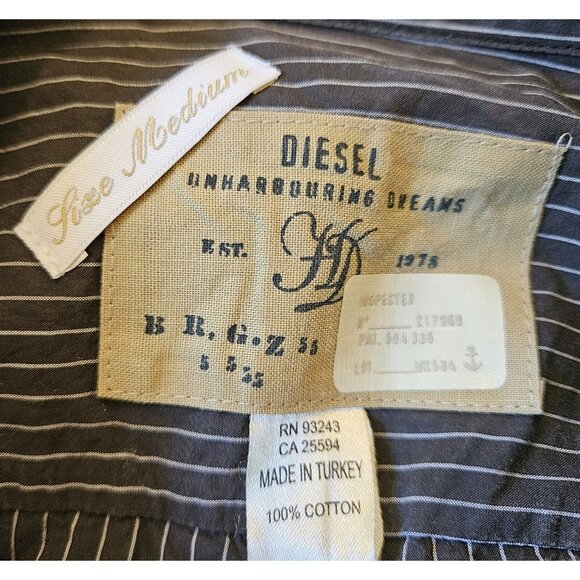 Diesel Dress Shirt - 100% Cotton- Gray With White Stripe - Size Medium - Picture 10 of 15